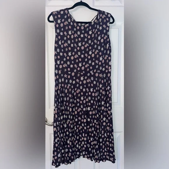 LOFT Sleeveless Cotton Charcoal with Floral Pattern Dress - Picture 1 of 4